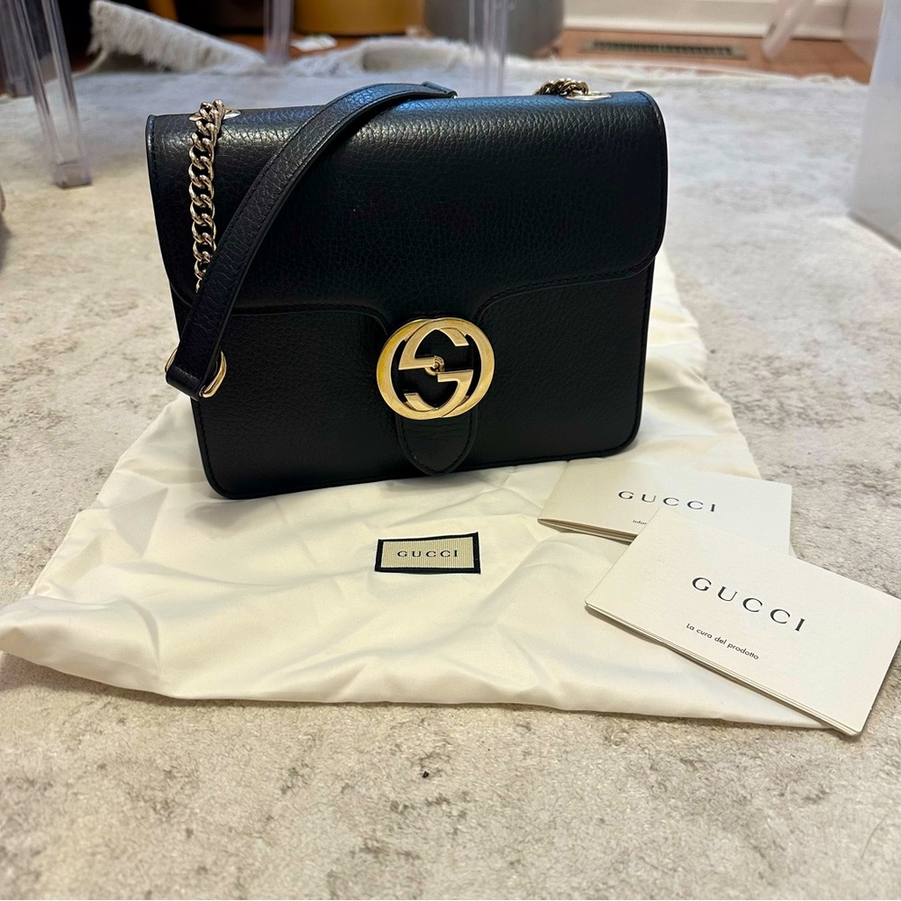 Dollar Calfskin Small Interlocking G Shoulder Bag Black